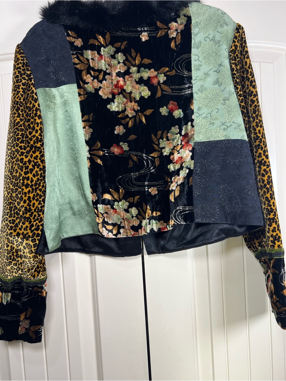 VTG F.L. Malik Velvet Patchwork Faux Fur Statement Jacket Coquette Whimsigoth L - Picture 6 of 8